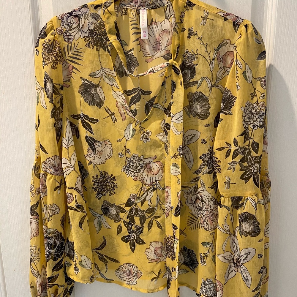 Floral Mustard Mockneck Blouse